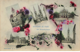 75 PARIS 20 #22906 VUES MULTIPLES SOUVENIR DE PARIS ILLUSTRATIONS FLEURS - Arrondissement: 20