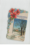 CHOMO BISCUIT PERNOT #25735 4 USINES DECOUPIS FLEURS MYOSOTIS PAYSAGE HIVER - Pernot