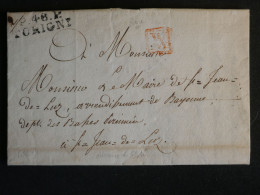 DN19 FRANCE  LETTRE RARE 1827  TORIGNY A ST JEAN DE LUZ  +MAIRES + AFF. INTERESSANT +++ - 1801-1848: Precursori XIX