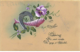 1 ER AVRIL #28593 POISSON FER A CHEVAL FLEURS CARTE CELLULOID - April Fool's Day