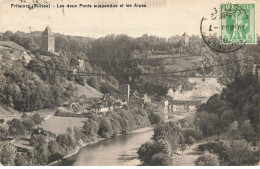 SUISSE FR FRIBOURG #29018 LES DEUX PONTS SUSPENDUS ET LES ALPES - Fribourg