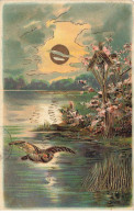 PAYSAGE #32396 HIBOU CHOUETTE SOLEIL LAC DORURE GAUFREE - Andere & Zonder Classificatie