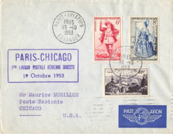 FRANCE #36397 AIR FRANCE PARIS CHICAGO 1 ERE LIAISON POSTALE 1953 - Briefe U. Dokumente