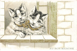 CHATS CHAT #FG35177 CAT KATZE COUPLE DE CHATS A UNE FENETRE AU BON MARCHE DORURE - Chats