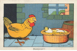 CHROMO #CL31120 POULE OEUFS POUSSINS DANS UN PANIER ILLUSTRATEUR BENJAMIN RABIER - Other & Unclassified