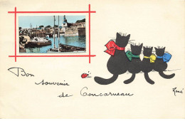 CHATS CHAT #FG35139 CAT KATZE CHATS NOIRS SOUVENIR DE CONCARNEAU PAR RENE - Katzen