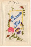 CARTE BRODEE #MK34000 ST IRENE BONNE FETE FLEURS ROSES ET VIOLETTES - Brodées