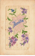 CARTE BRODEE #MK33992 AMITIE FLEURS VIOLETTES - Brodées