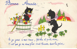 CHATS CHAT #FG35194 CAT KATZE NOIR BONNE ANNEE BARQUE FLEURIE ET PORTE VEINE - Katten