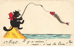 CHATS CHAT #FG35164 CAT KATZE 1 ER AVRIL CHAT PECHE UN POISSON ARETE C EST LA CRISE PAR RENE - Katten