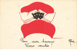 CHATS CHAT #FG35153 CAT KATZE NOIR COUPLE AU LIT PAR ILLUSTRATEUR RENE - Katten