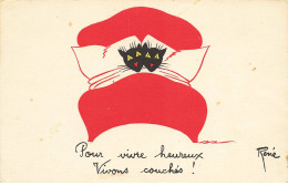 CHATS CHAT #FG35153 CAT KATZE NOIR COUPLE AU LIT PAR ILLUSTRATEUR RENE - Katzen