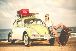 Volkswagen Coccinelle With Coca-Cola Advertising On Beach  - 15x10cms PHOTO - PKW