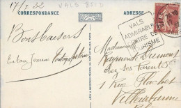 ARDECHE 07 - VALS LES BAINS -  DAGUIN N° VAL 851 D - VALS ADMIRABLE CENTRE DE TOURISME  - 1932 -  CP  LE CASINO - Mechanical Postmarks (Advertisement)
