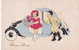 XXX Nw- " BONNE ANNEE " - CHAUFFEUR ET FILLETTE AVEC BOUQUET DE FLEURS - ILLUSTRATEUR BERNET  - Andere & Zonder Classificatie