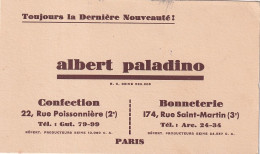 XXX Nw-(75) CONFECTION BONNETERIE A. PALADINO , PARIS 2e ET 3e - Visitenkarten