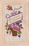 XXX -(59) SOUVENIR DE CAMBRAI - CARTE FANTAISIE BRODEE - PANIERE DE FLEURS ET OISEAU - Embroidered