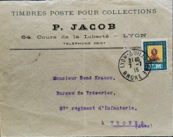 Lettres 1914 1918 Vignette F.M De Lyon Pour Troyes Du 7juillet 1915 - Cartas & Documentos