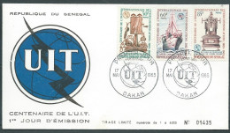 Premier Jour  Du Sénégal , Centenaire De L'U.I.T. Dakar 17/05/1965   LP 33107 - Senegal (1960-...)