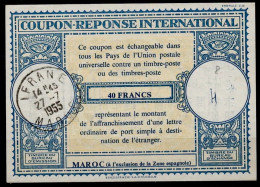 MAROC MOROCCO MARRUECOS  Lo16u  40 FRANCS  International Reply Coupon Reponse Antwortschein IRC IAS  IERANE 27.07.55 - Marokko (1956-...)