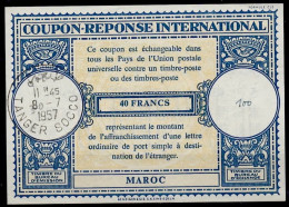 MAROC MOROCCO MARRUECOS Lo16n  40 FRANCS  Int. Reply Coupon Reponse Antwortschein IRC IAS  TANGER SOCCO 08.07.57 - Morocco (1956-...)