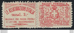 1926 Italia Assicurativi Lire 3 Rosso MNH Sassone N. 6 - Sonstige & Ohne Zuordnung