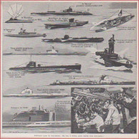 Sous Marin. Divers Types De Sous Marins. Illustration Louis Haffner, Peintre Officiel De La Marine. Larousse 1948. - Historical Documents