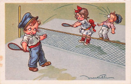 TENNIS -  Illustrateur Signé Castelli  - Enfant Jouant Au Tennis - 1939 - Castelli