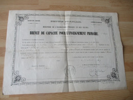 TOULOUSE 1869 BREVET CAPACITE ENSEIGNEMENT PRIMAIRE INSTITUTRICE  DIPLOMES - Diplomas Y Calificaciones Escolares