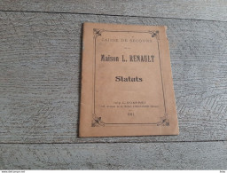 Caisse De Secours De La Maison Renault Statuts 1911 Boulogne Billancourt Automobile Rare Mutuelle - Historische Documenten