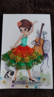 CARTE  BRODEE FOKLORE FOLKLORIQUE ESPAGNE ESPAGNOLE DESSIN LESLER SOURIS GUITARE 600 3 PRAT - Borduurwerk