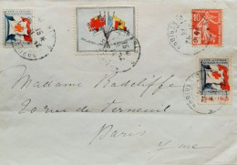 1914 1915 Lettre De Paris Pour Paris 31 Décembre 1914 3 Vignettes - Rode Kruis