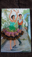 CARTE  BRODEE FOKLORE FOLKLORIQUE ESPAGNE ESPAGNOLE  COUPLE DANSE CHICLANA MARIN 52 - Bestickt