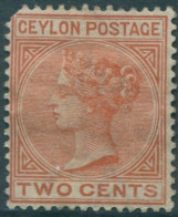 Ceylon 1883 SG146 2c Pale Brown QV Crown Over CA Wmk Torn Corner MH (amd) - Sri Lanka (Ceylan) (1948-...)