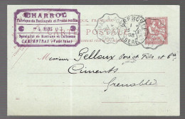 Carpentras. Cachet Ets Charrol, Entier Postal 10 Centimes Mouchon, Convoyeur Carpentras à Sorgues 1903 (13678) - Bourg-de-Péage