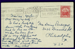 Ref 1648 - 1931 Bermuda Harbour Postcard With Fine Machine Slogan Cancel - 1d Rate To USA - Bermudes