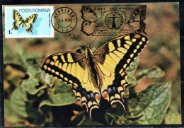 ROMANIA 1985 BUTTERFLIES PAPILIO MACHAON BUTTERFLY 1L MAXI MAXIMUM CARD - Cartes-maximum (CM)