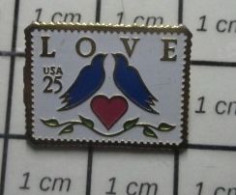 2622 Pin's Pins / Beau Et Rare / POSTES / TIMBRE POSTE USA LOVE 2 OISEAUX BLEUS - Post