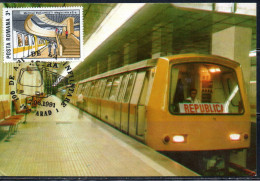 ROMANIA 1989 SUBWAY METROUL BUCARESTI METROPOLITANA 3L MAXI MAXIMUM CARD - Cartes-maximum (CM)