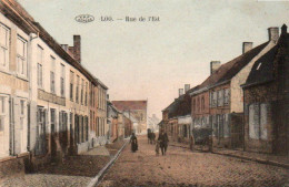 LOO  Rue De L'Est Animée Colorisée Cycliste Charette Voyagé En 1910 - Lo-Reninge