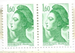 FRANCE N°2319 1.60 VERT TYPE LIBERTE 2 1/2 BARRES PAIRE NEUF SANS CHARNIERE - Ungebraucht