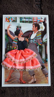 CARTE  BRODEE FOKLORE FOLKLORIQUE ESPAGNE ESPAGNOLE COUPLE DANSE FLAMENCO PATIO ED EX - Ricamate