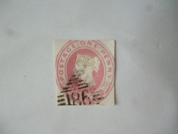 GREAT BRITAIN-POSTAL HISTORY QV EMBOSS CUT OUT WITH NUMBERED CANCELLATION - Marcofilie