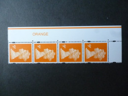 GREAT BRITAIN 9p STRIP OF 4 WITH MARGIN IMPRINT ORANGE - Material Postal