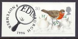 Great Britain 1995 - Christmas Robins, Fauna, Birds, Postmark Edinburgh - Used On Paper Fragment - Used Stamps