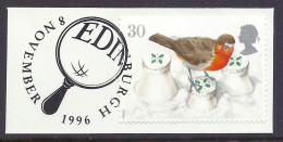 Great Britain 1995 - Christmas Robins, Fauna, Birds, Postmark Edinburgh - Used On Paper Fragment - Usado