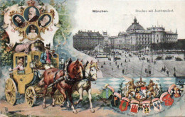 Munchenn Stachus Mit Justtitzpalast  Couleur Voyagé En 1912 - Muenchen