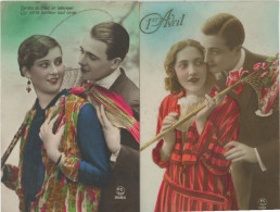 2 Cartes Couple Art Deco Couleurs Vives    1er Avril Edit PC - 1er Avril - Poisson D'avril