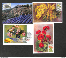 MONACO - 4 Cartes MAXIMUM 1959 - FLEURS - Culture De La Lavande - Mimosa - Lauriers Roses - Géranium - Cartes-Maximum (CM)