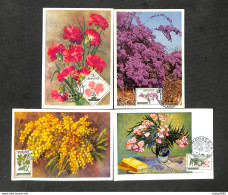 MONACO - 4 Cartes MAXIMUM 1959 - FLEURS - œillet - Bougainvillée Violet - Mimosa - Lauriers Roses - Maximumkarten (MC)